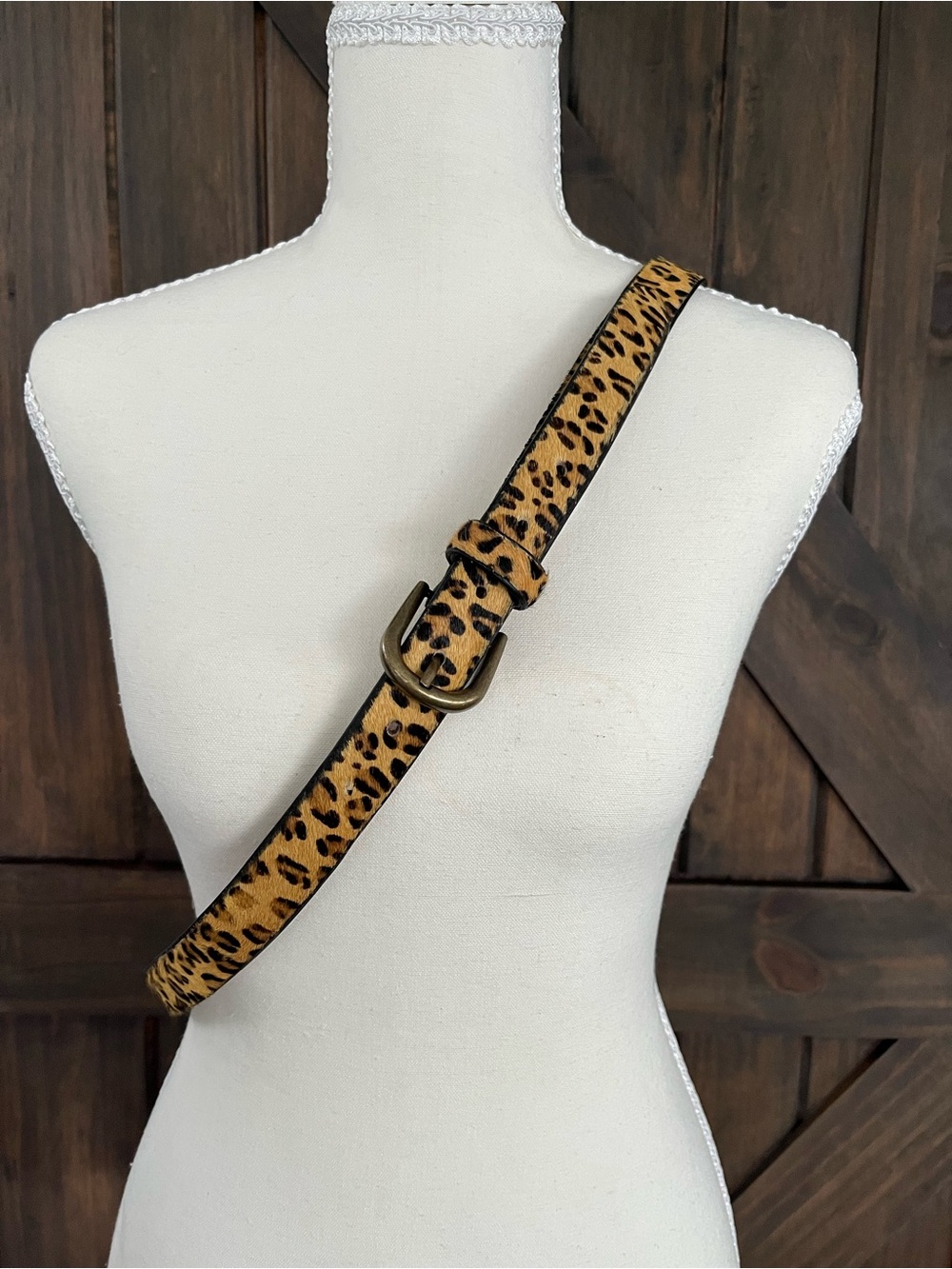 Genuine Leather Horse Hair Leopard Print Belt | Brushed Gold Buckle-L